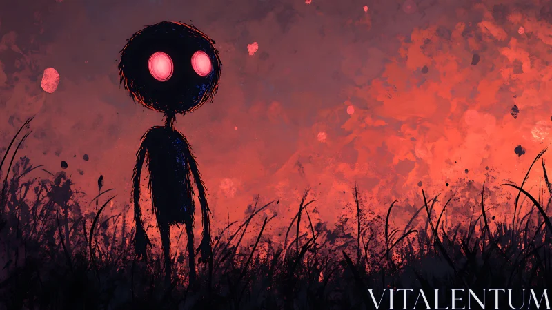 Gentle shadow child wandering through a glowing red dusk.