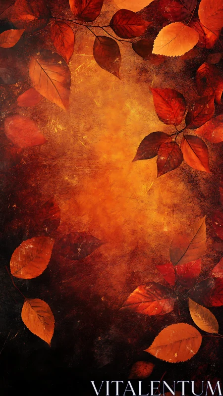Autumn foliage border with textured warm gradient background.