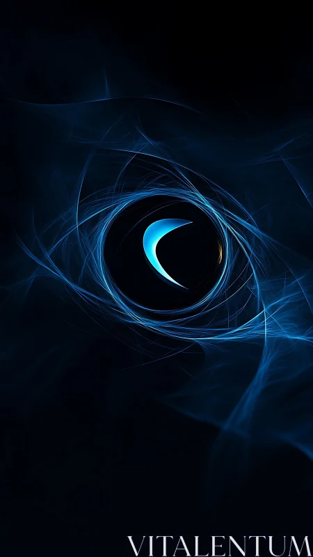 Fractal energy vortex encircling luminous crescent core sphere.