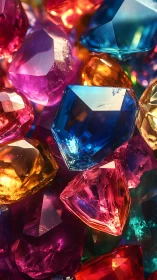 Multicolored faceted gemstones in close-up cluster view.