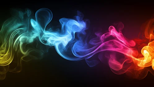 Multicolored smoke trails form flowing luminous ribbons