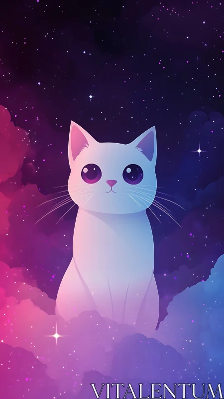 Cosmic Cat: Digital Portrait in Gradient Starfield.