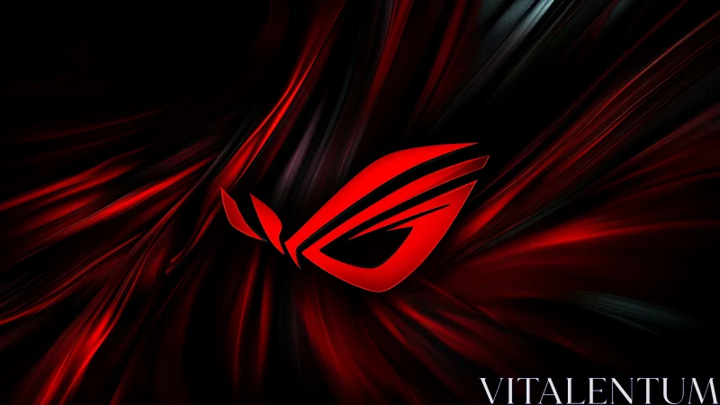 Bold red gaming emblem glowing in a dramatic dark swirl.