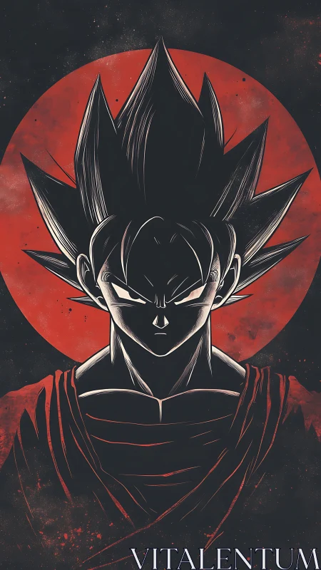 Stylized anime warrior silhouetted against a crimson eclipse