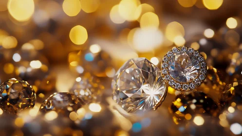 Macro optical study of faceted diamonds and halo ring bokeh.