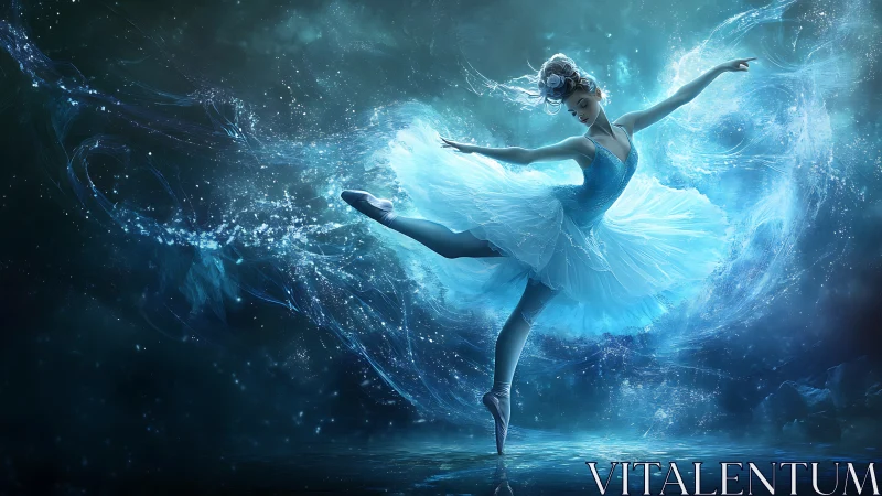 Kinetic starlit ballerina enveloped in fluid luminous vortices.