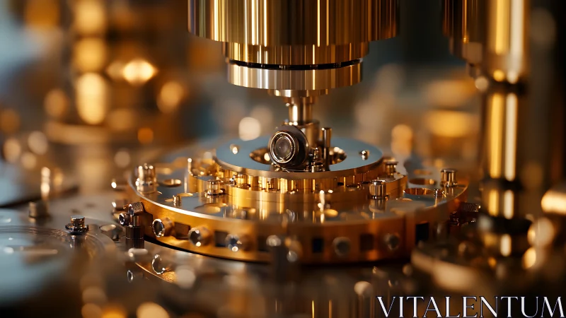 Gold-toned precision micro machinery in shallow focus view.