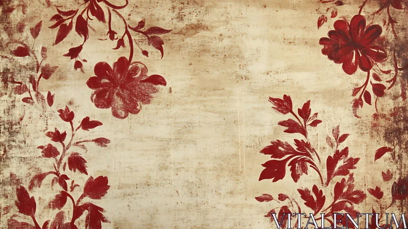 Vintage red floral border gently frames a warm blank space