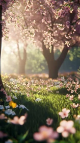 Blossom Sanctuary: Where Spring Dreams Drift Golden.