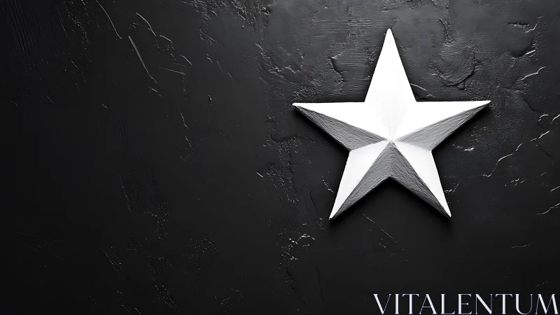 Textured black panel with faceted white relief star emblem.