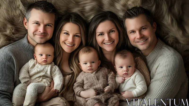 Multi-generational family group portrait with adults and infants