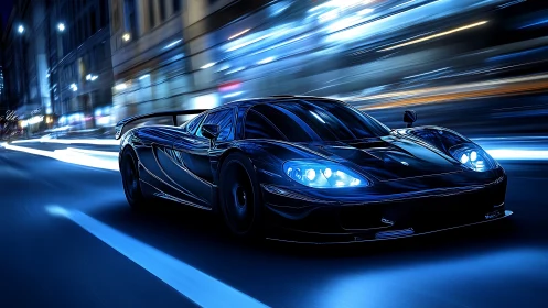 Nocturnal hypercar trajectory with kinetic motion blur study.