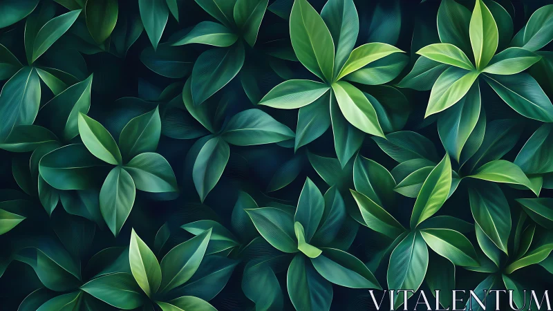 Lush leaf rosettes quietly weave a midnight forest quilt