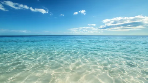 Photorealistic seascape with crystalline shallows and horizon line.