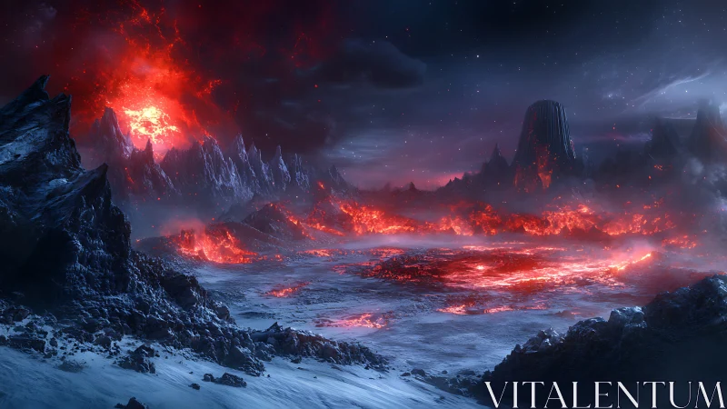 Volcanic Wasteland: Lava Valley Under Alien Stars.