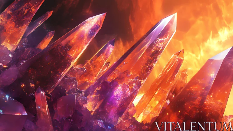 Volumetric-lit prismatic lava crystals under radiant plasma sky.