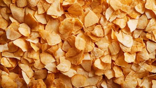 Overlapping dried root chips form a warm monochrome field
