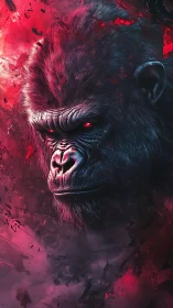 Cybernetic gorilla portrait rendered in high-contrast neon light