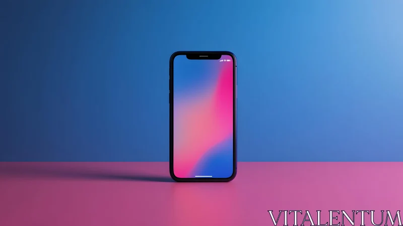 Modern smartphone standing upright on colorful gradient background.