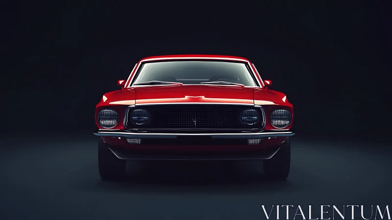 Bold red classic muscle car stands proud in dramatic light