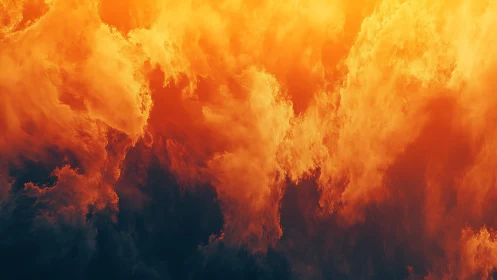 Fiery Orange and Yellow Clouds in Dramatic Abstract Style.