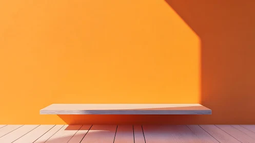 Three-Dimensional Wooden Shelf Platform Rendered with Volumetric Lighting and Angular Shadow Geometr