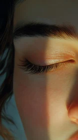 Closed human eyelid under directional light is shown