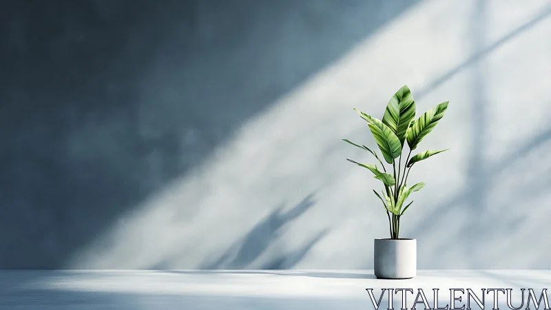 Sunlit green houseplant bringing calm to a minimalist room.