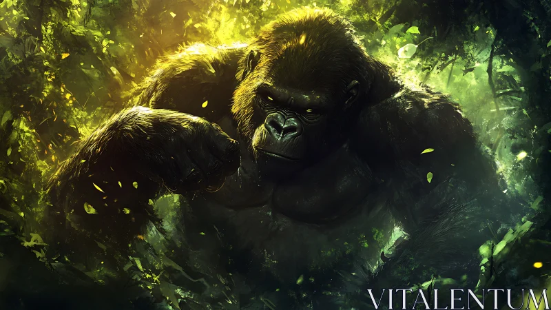 Gorilla rendered in dense green jungle environment at dusk.