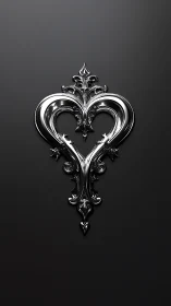 Ornate Silver Heart with Crown Against Dark Background.