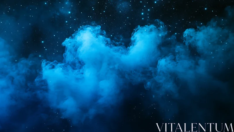 Dreamy blue nebula drifting softly through starry night.