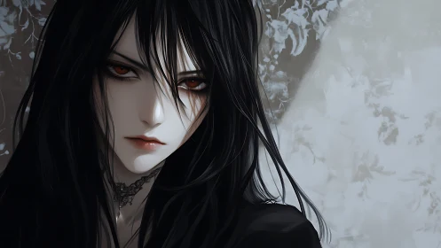 High-contrast anime portrait renders pale face and red irises