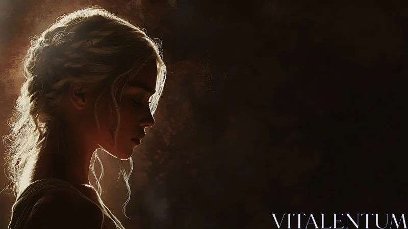 Side-lit female profile is rendered against a dark backdrop