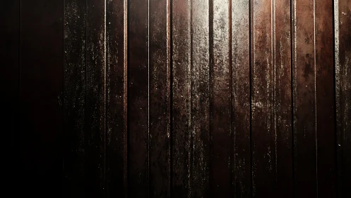 Weathered dark wooden planks catch narrow overhead light