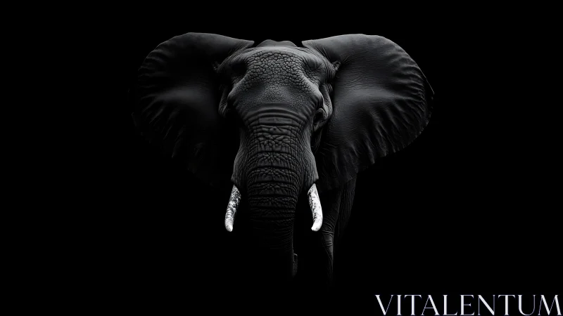 Midnight elephant steps forward, tusks scripting pale comets