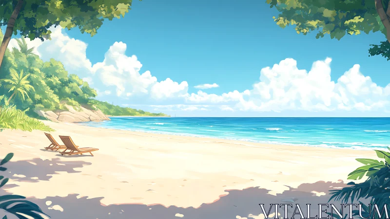 Tropical Beach Paradise: Digital Illustration with Architectural Leisure.