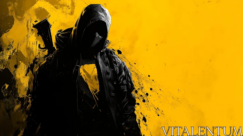 Shadowed wanderer stands bold against vivid yellow storm