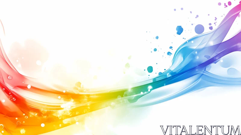 Colorful ribbons of light dancing across soft white space.