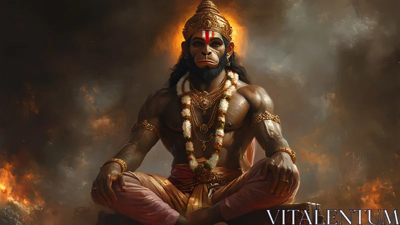 Divine warrior-monk Hanuman breathes calm into swirling fire
