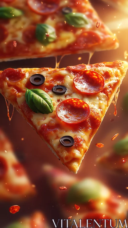 Hyperreal pepperoni slice in dynamic thermal lighting field.