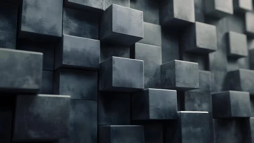 Geometric array of dark metallic cubes in staggered formation.