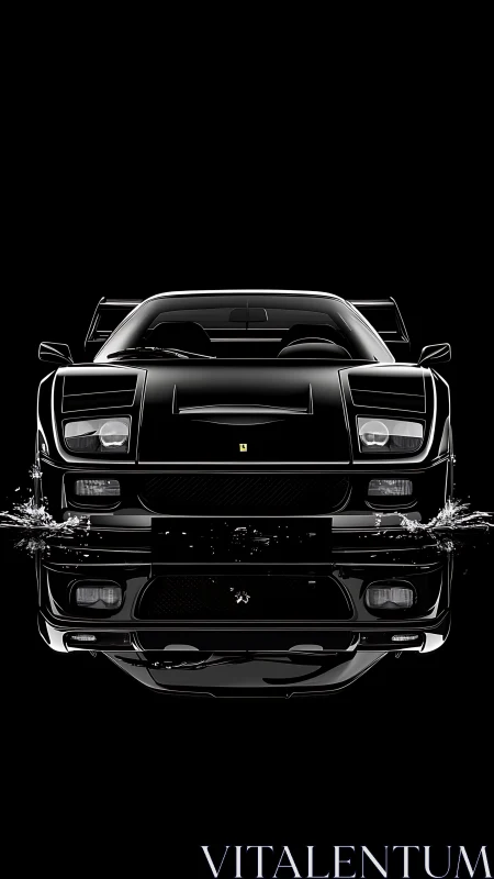 Front view sports car with reflective water surface detail.