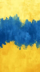 Bold blue brushstrokes drifting through golden light.