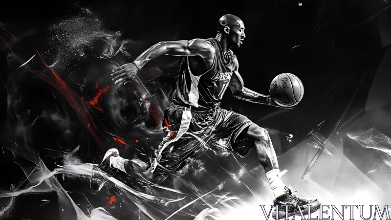 Basketball player rendered in dynamic grayscale digital motion