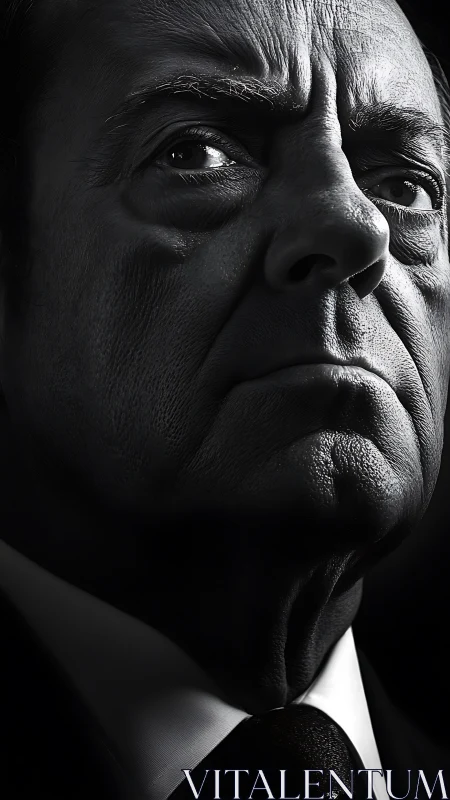 Severe monochrome portrait of elder man in hard side light.