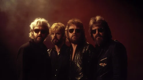 Retro rock band portrait under moody low-key studio lighting