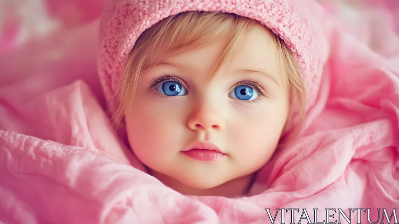 Young child in pink knit hat and tulle wrapping positioned centrally