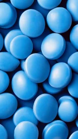 Blue Spheres: Dense Layered Composition with Reflective Surface.