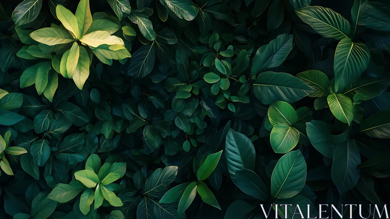 Softly layered jungle leaves in calm emerald light.