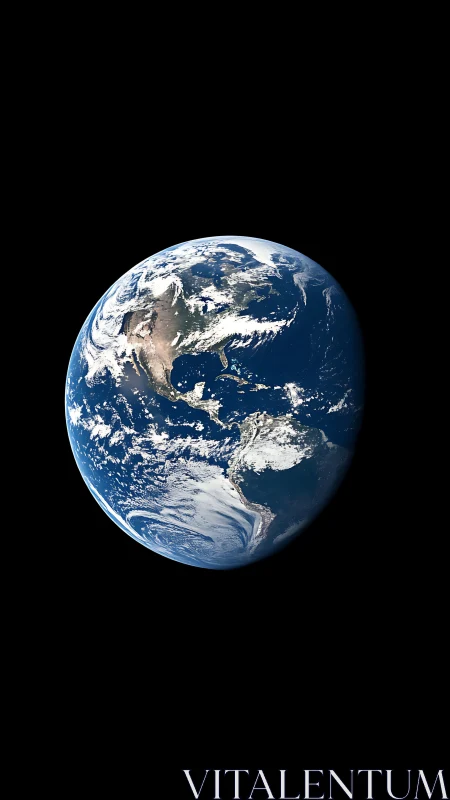 Orbital Earth view with cloud vortices over Americas in deep space